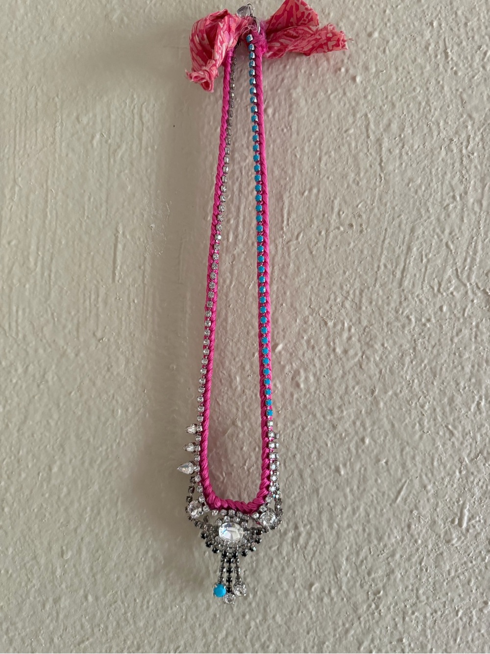 Vintage Juicy Couture Pink Abstract Crystal Pendant Necklace